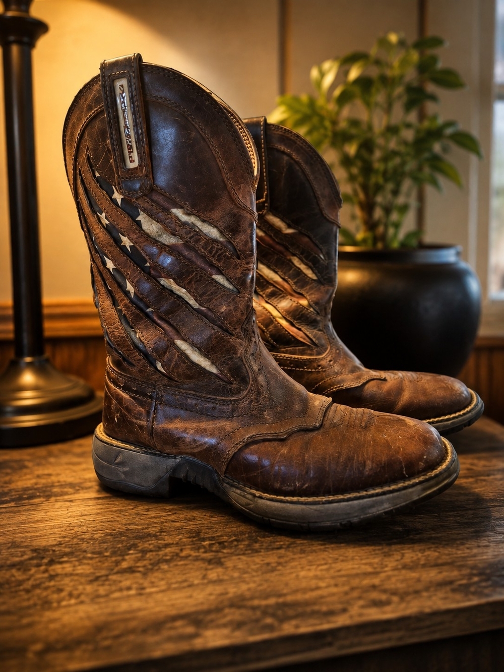 Shyanne Brown Leather Western Cowboy Boots with Flag Stitching